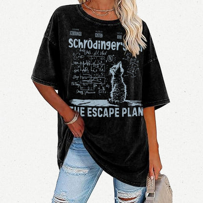 Schrodinger's Cat Escape Plan Interesting Physics Science Vintage Distressed T-shirt