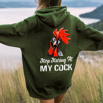 Stop Staring at My Cock Printed Back Unisex Cotton Hoodie