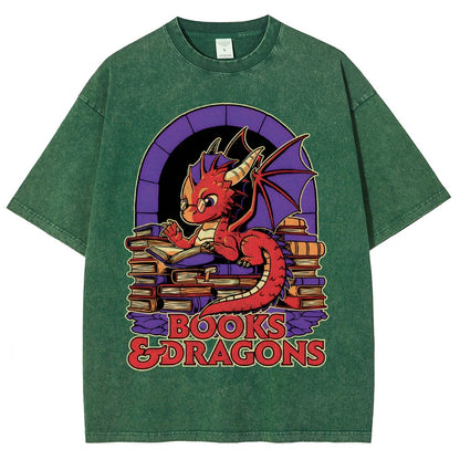 Books and Dragons Vintage Distressed T-shirt