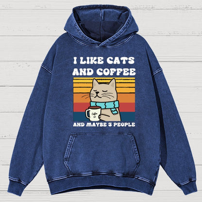 I Like Cats And Coffee And Maybe 3 People Funny Nerd Vintage Distressed Hoodie