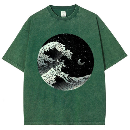 Astronaut Surfing Kanagawa Wave Vintage Distressed T-shirt