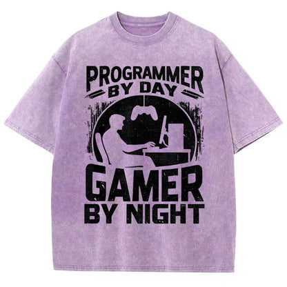 Programmer By Day Gamer By Night Computer Programming Vintage Distressed T-shirt