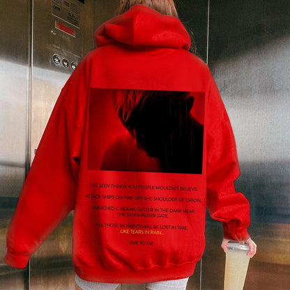 Tears in Rain-Tears in Red-Time to Die Printed Back Cotton Hoodie