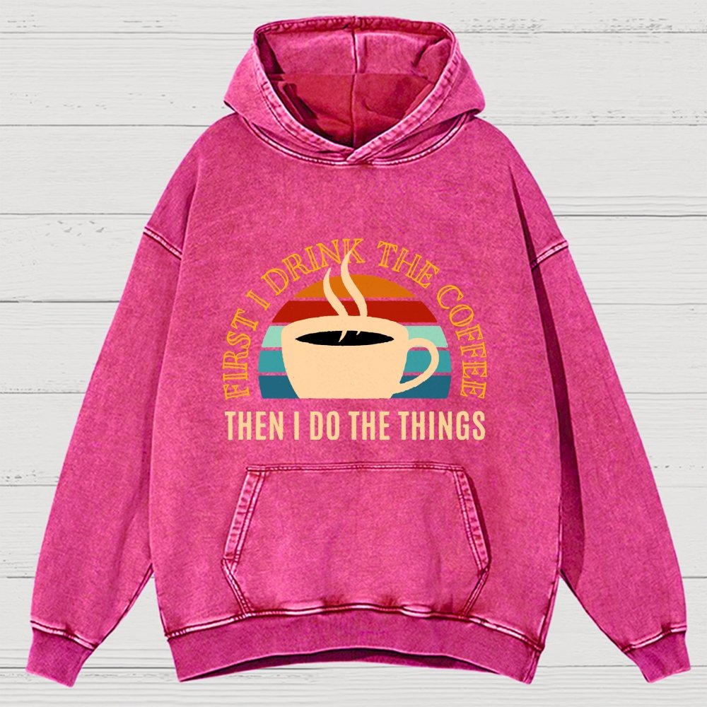 First The Coffee Vintage Distressed Hoodie