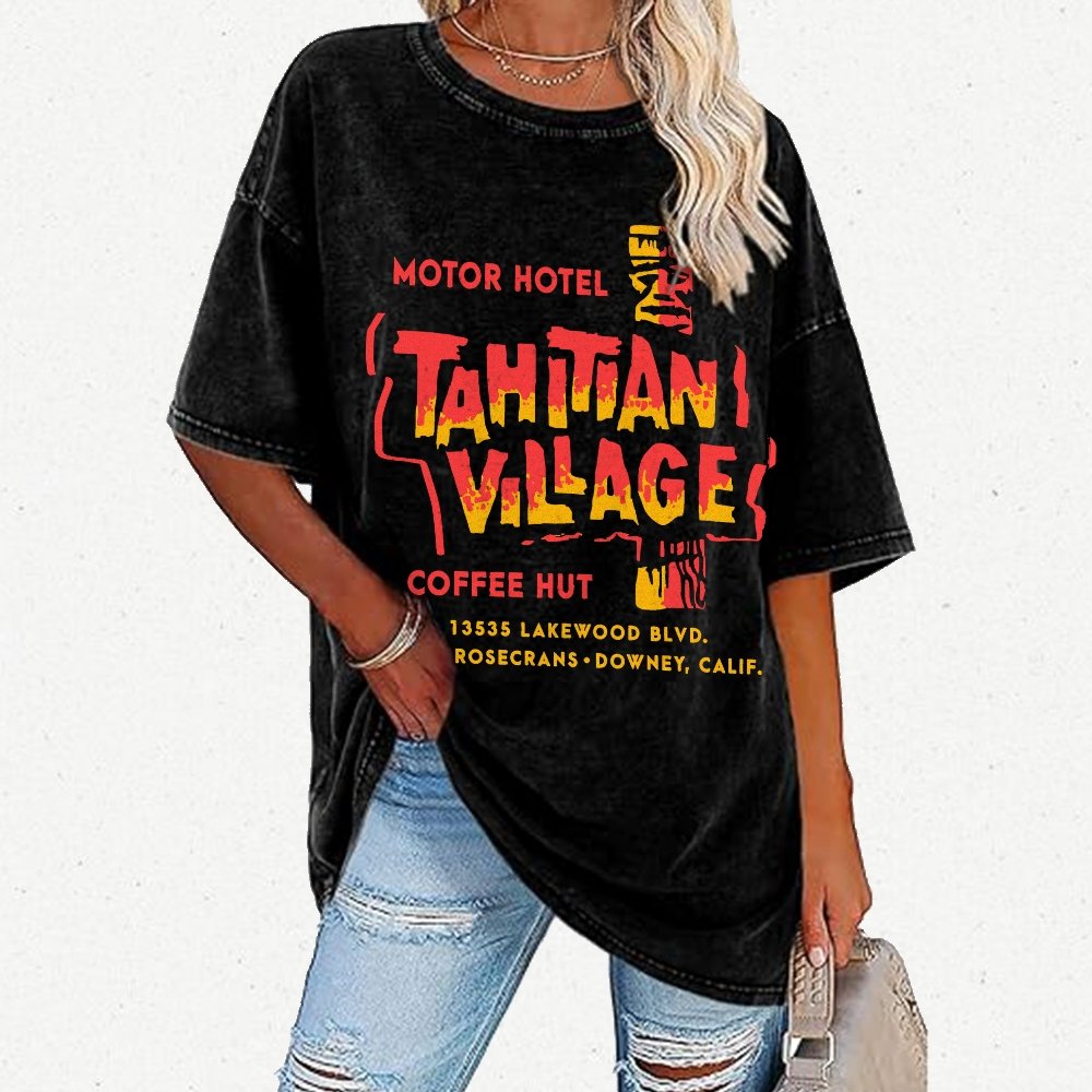 Tahitian Village - Downey, CA - Vintage Tiki Bar Vintage Distressed T-shirt