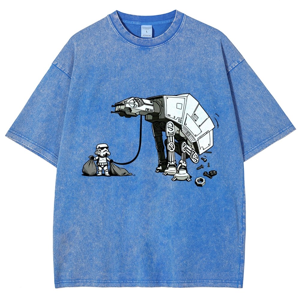 Picking Up Feces With A Huge Poop Bag Empire Robot Dog-Planet Battles Vintage Distressed T-shirt