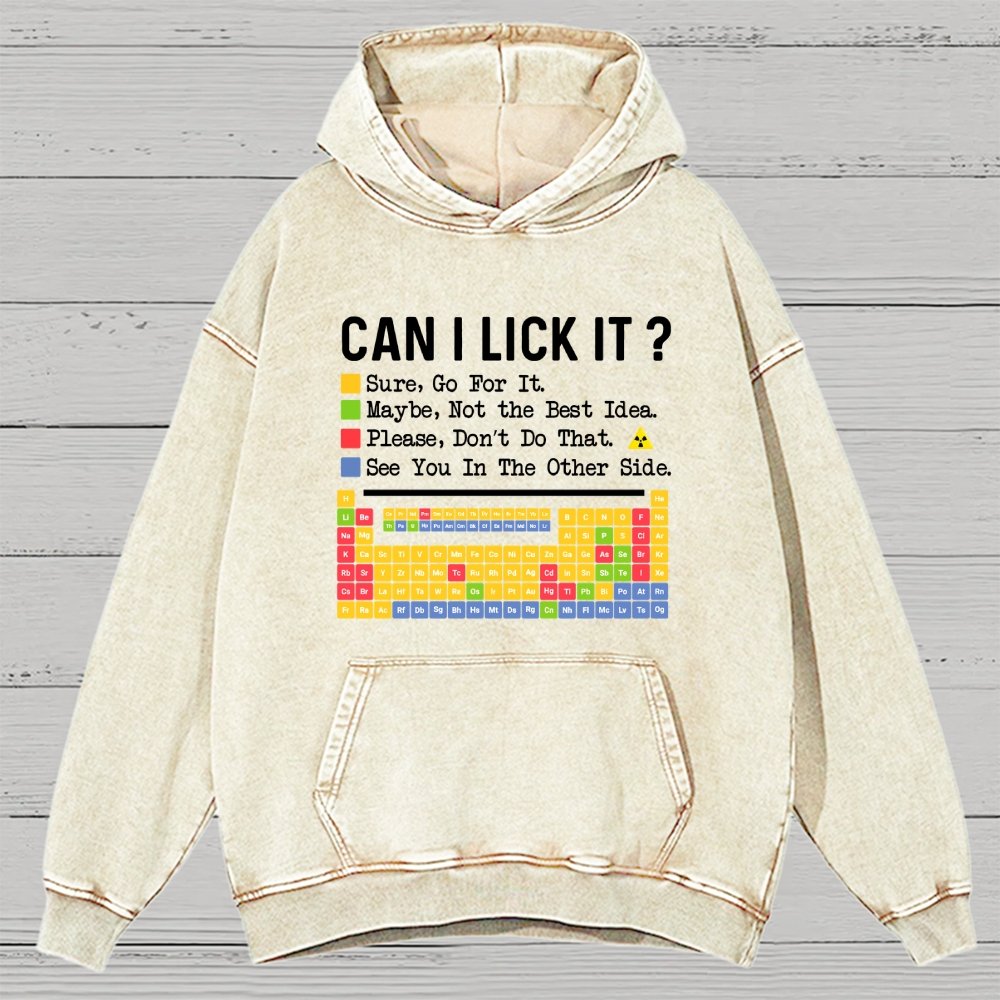 Can I Lick It Question Mark Periodic Table Of Elements Science Vintage Distressed Hoodie