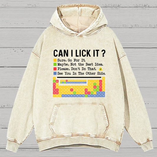 Can I Lick It Question Mark Periodic Table Of Elements Science Vintage Distressed Hoodie