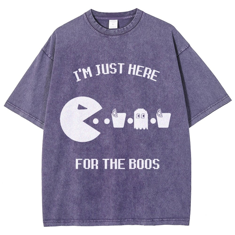 Here For The Boos Ghost Arcade Nerdy Halloween Vintage Distressed T-shirt