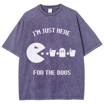 Here For The Boos Ghost Arcade Nerdy Halloween Vintage Distressed T-shirt