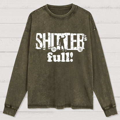 Shitter's Full! Christmas Humor Washed Long Sleeve Tee