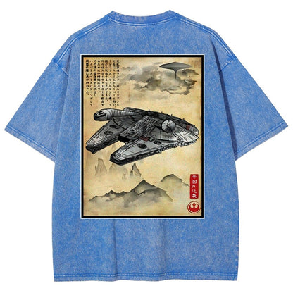 Escape from Sky City woodblock Back Print Washed T-Shirt