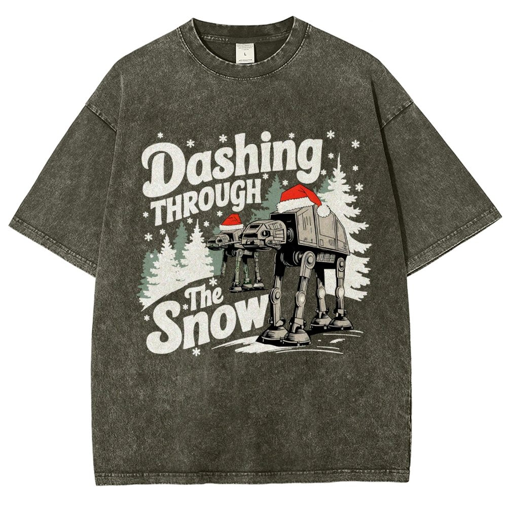 Empire Robot Dog Crosses the Snow Christmas Vintage Distressed T-shirt