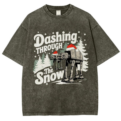 Empire Robot Dog Crosses the Snow Christmas Vintage Distressed T-shirt