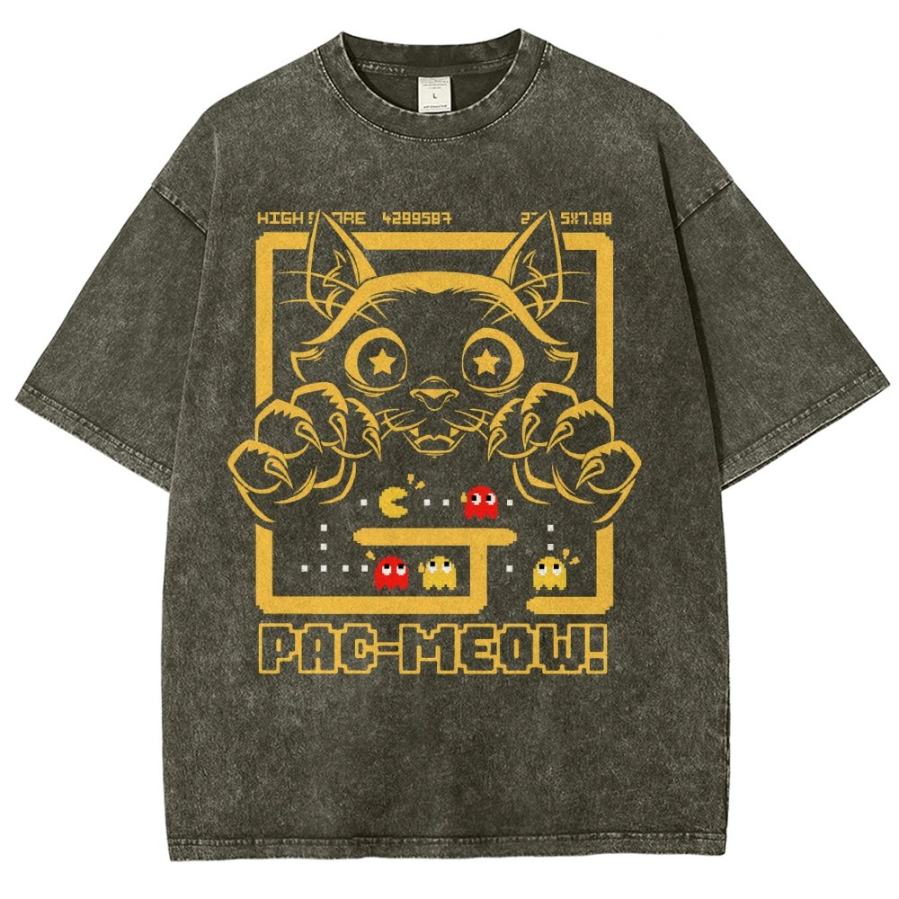 Vintage Game Cat Attack Pac Meow Vintage Distressed T-shirt
