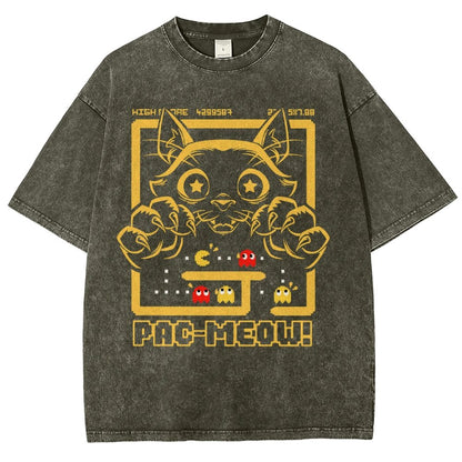 Vintage Game Cat Attack Pac Meow Vintage Distressed T-shirt