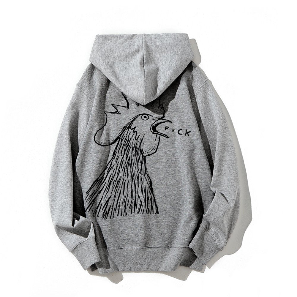 Funny Chicken  Printed Back Cotton Hoodie