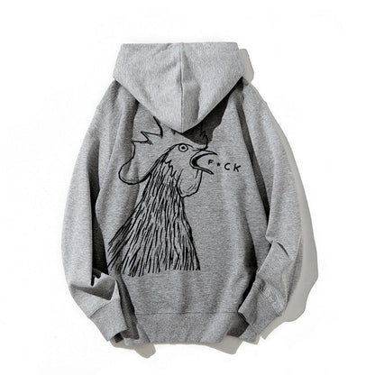 Funny Chicken  Printed Back Cotton Hoodie