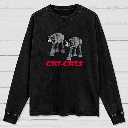 Walking Robot Cat  Washed Long Sleeve Tee
