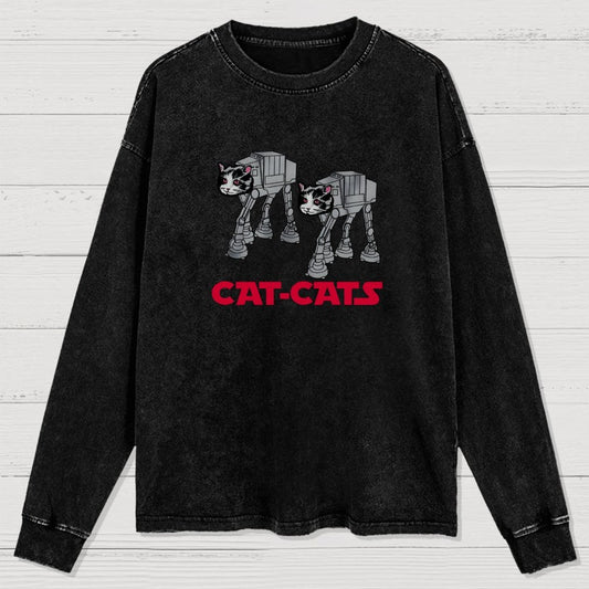 Walking Robot Cat  Washed Long Sleeve Tee