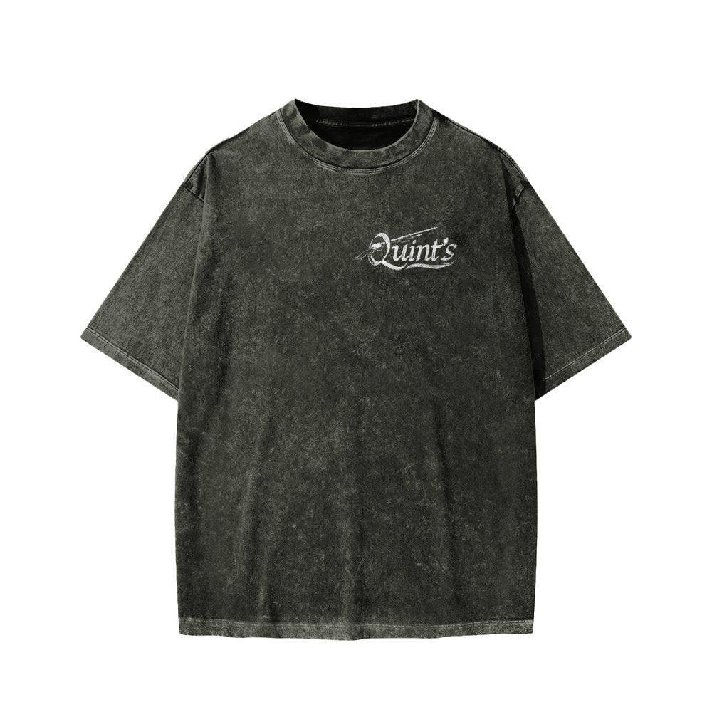 Captain's Shark Fishing Front And Back Printing Washed T-shirt
