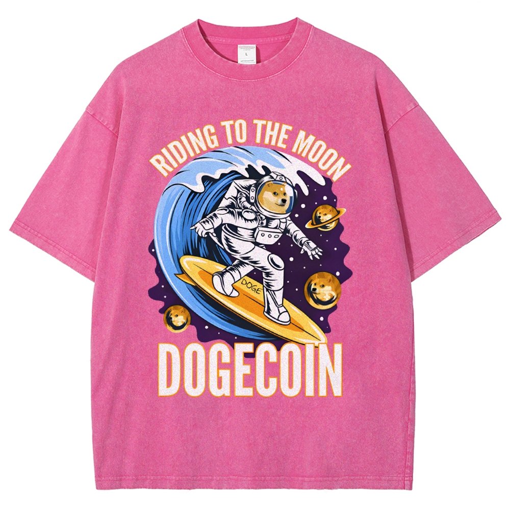 Riding To The Moon Dogecoin DOGE Vintage Distressed T-shirt
