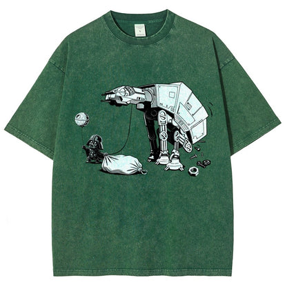 Picking Up Feces With A Huge Poop Bag Empire Robot Dog-Planet Battles Vintage Distressed T-shirt