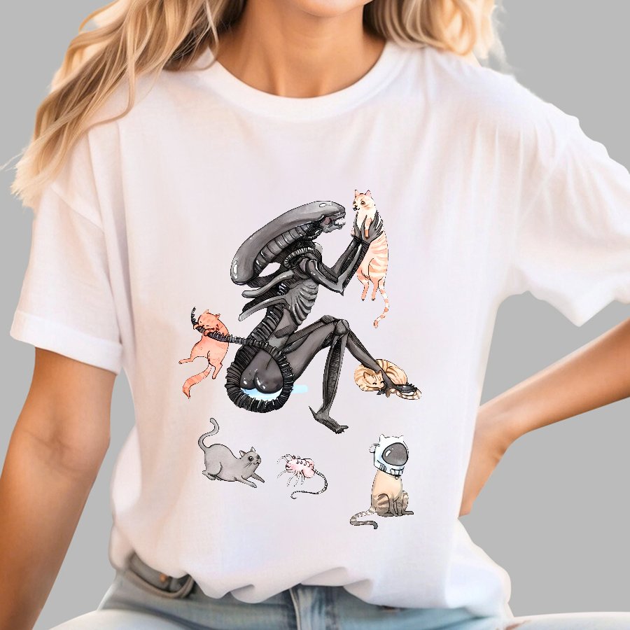 Funny Alien And Cat Geek T-Shirt