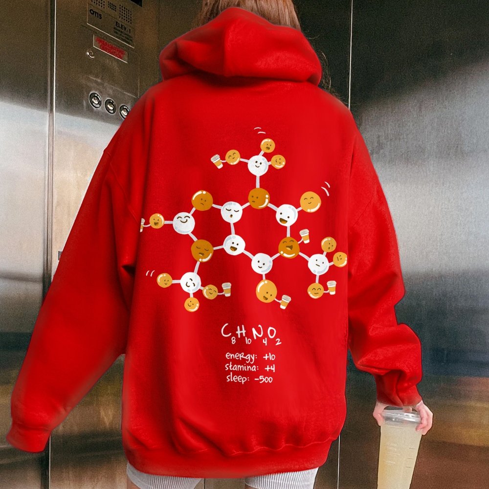 Caffeine Power Up Printed Back Unisex Cotton Hoodie