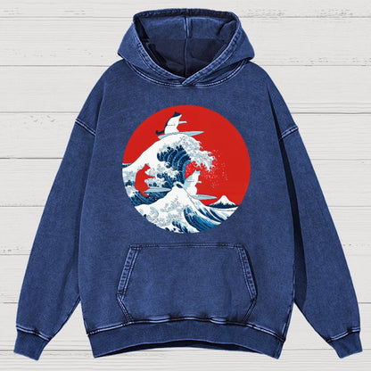 Surfing Cat Funny Vintage Distressed Hoodie