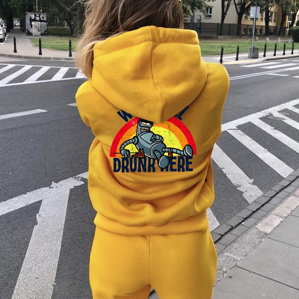 We're All Drunk Here Printed Back Unisex Cotton Hoodie
