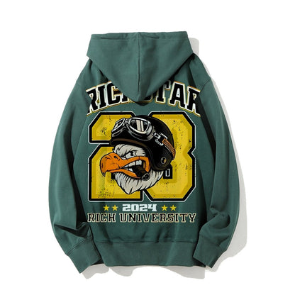 Vintage Rich Star Graphic Print Printed Back Cotton Hoodie