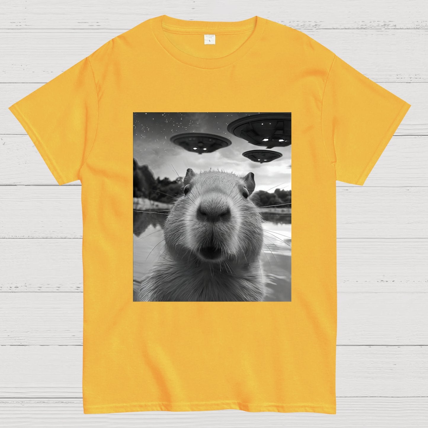 Capybara Selfie With UFOs Funny Geek T-Shirt
