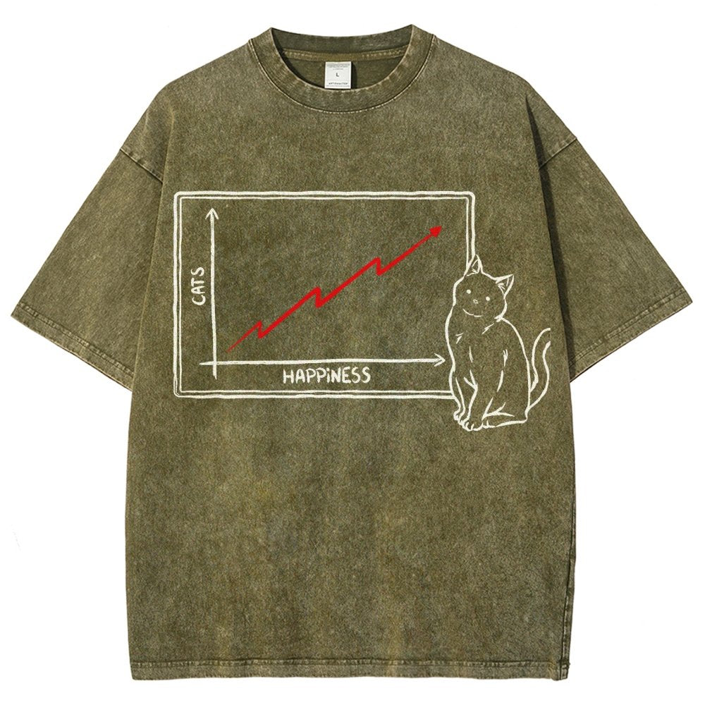 Happiness and Cats Graph Vintage Distressed T-shirt