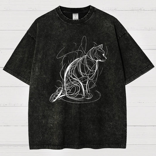 Cat lines Vintage Distressed T-shirt