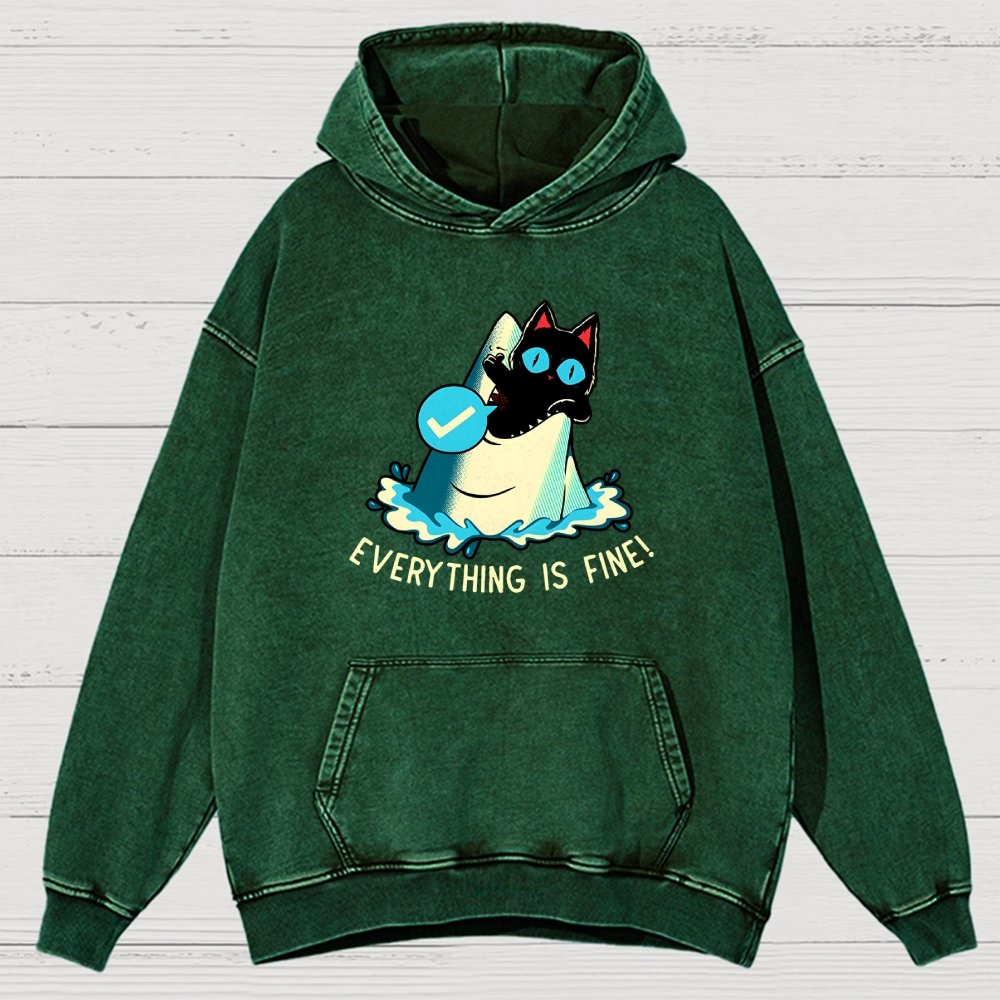 Everything Is Fine! Cat Vintage Distressed Hoodie
