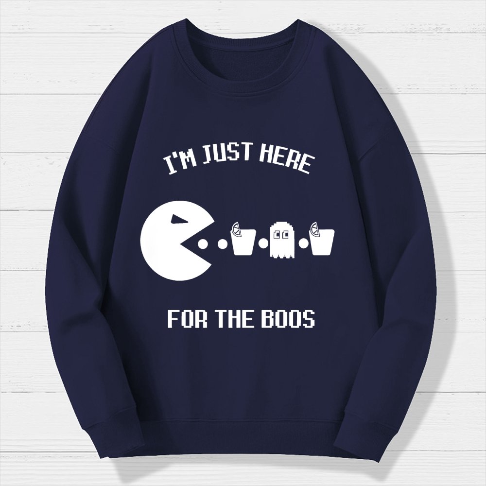 Here For The Boos Ghost Arcade Nerdy Halloween Geek Cotton Sweatshirt