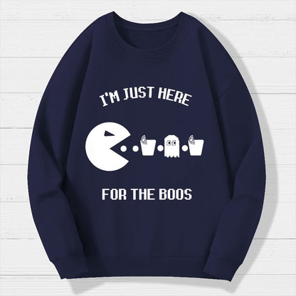 Here For The Boos Ghost Arcade Nerdy Halloween Geek Cotton Sweatshirt