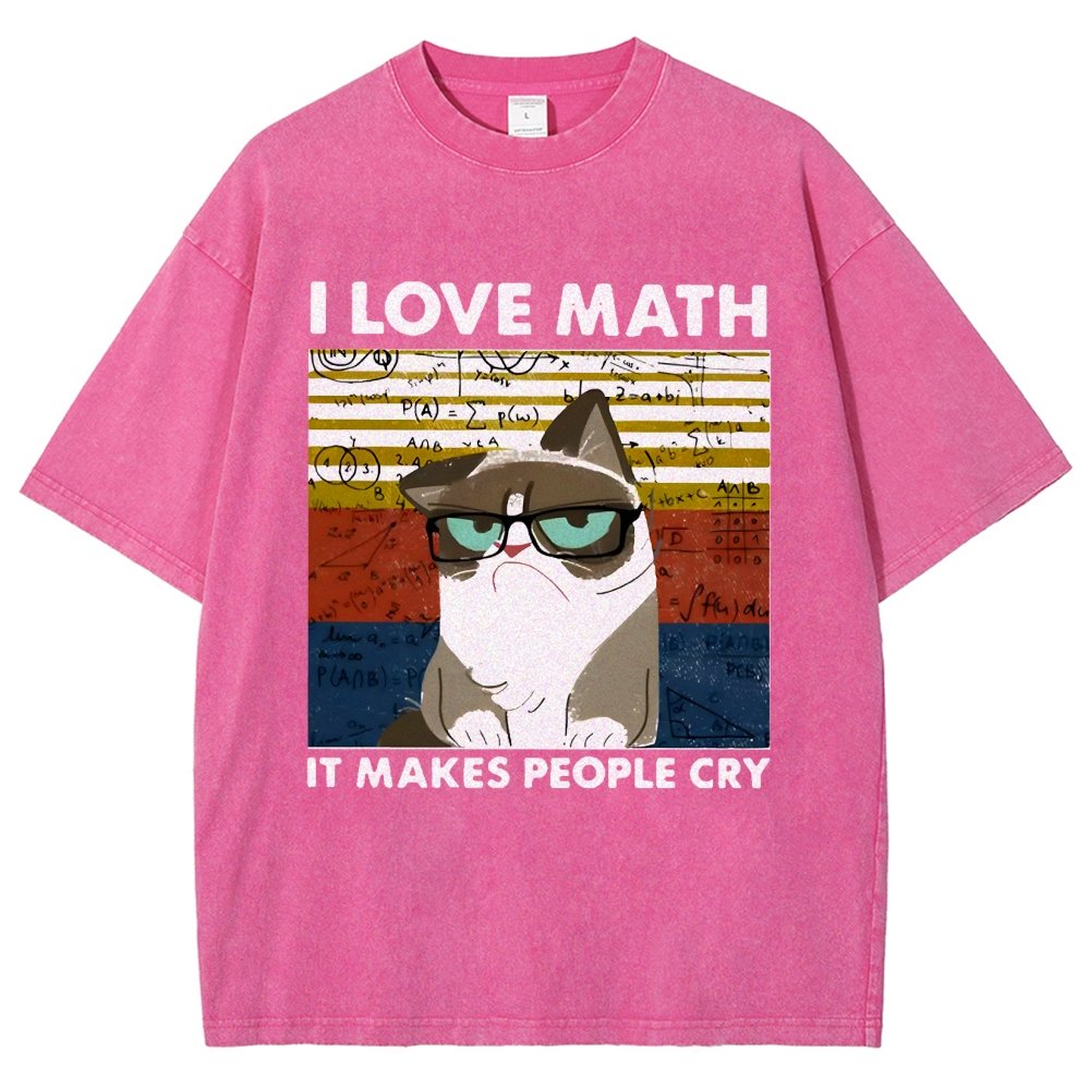 I Love Math It Makes People Cry Funny Cat Vintage Distressed T-shirt