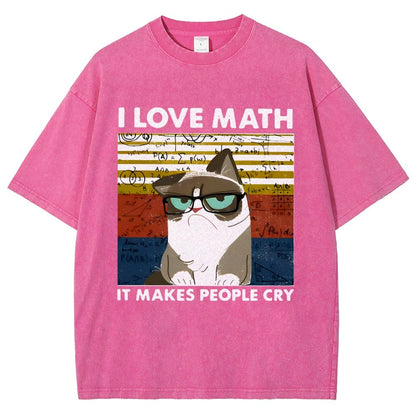 I Love Math It Makes People Cry Funny Cat Vintage Distressed T-shirt