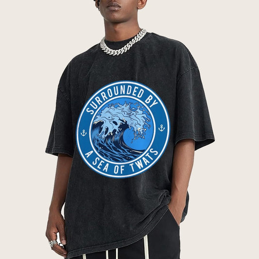 Surrounded By A Sea Of Twats Vintage Distressed T-shirt