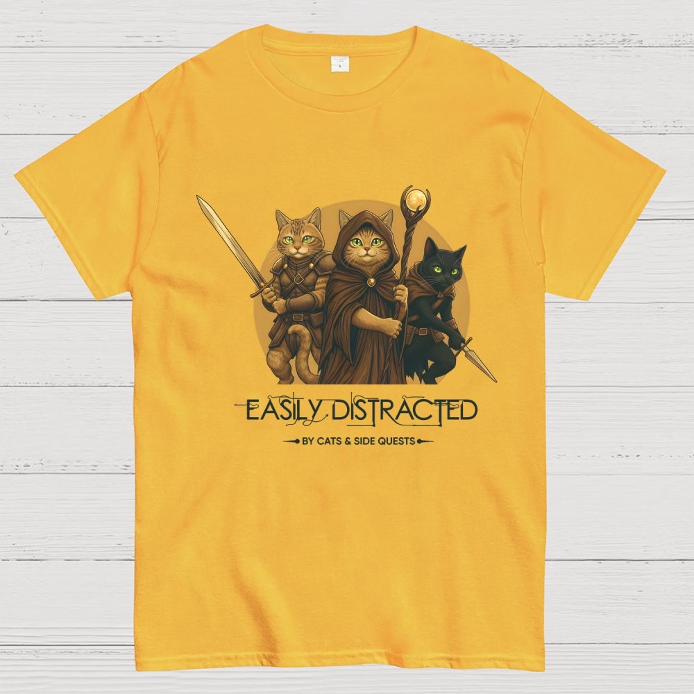 Easily Distracted By Cats And Side Quests Geek T-Shirt