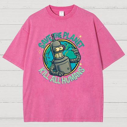 Save The Planet Kill All Humans Vintage Distressed T-shirt