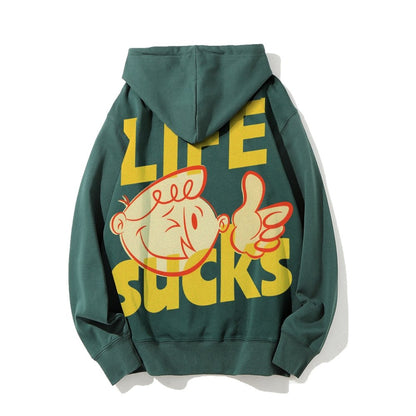 Life Sucks Printed Back Cotton Hoodie