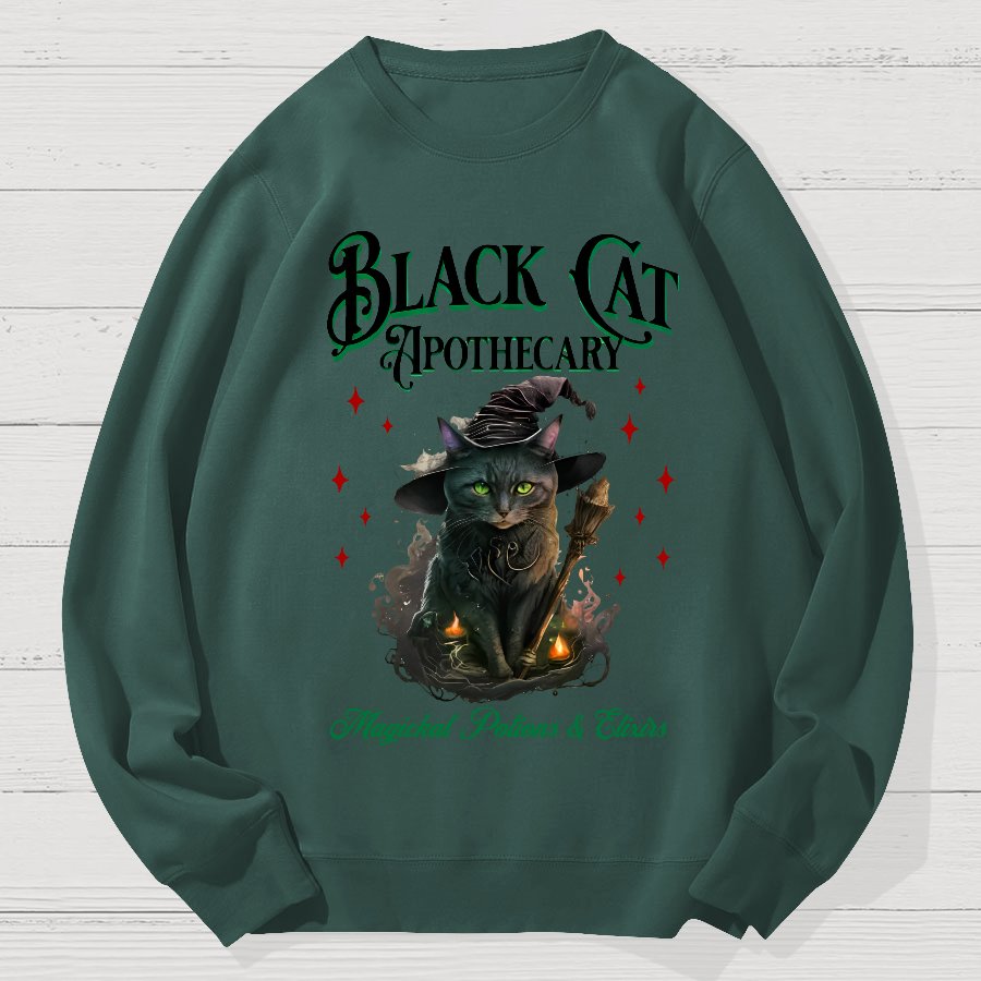 Black Cat Apothecary Halloween Geek Cotton Sweatshirt