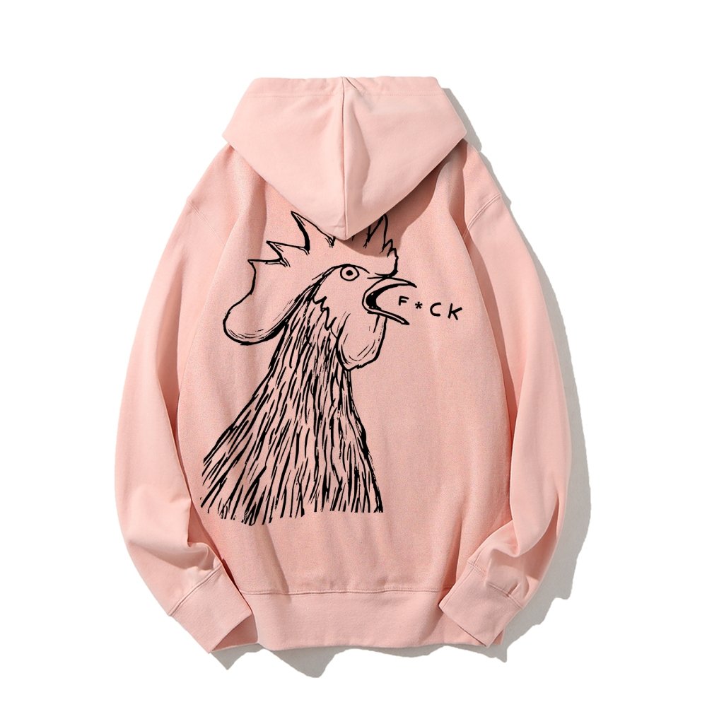 Funny Chicken  Printed Back Cotton Hoodie