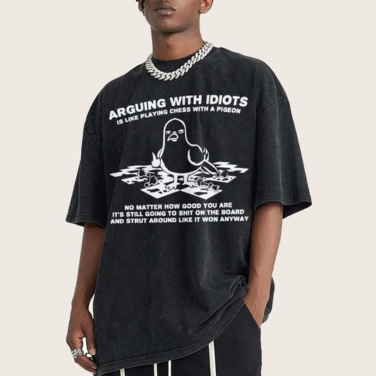 Arguing With Idiots Is Like Playing Chess With A Pigeon Vintage Distressed T-shirt