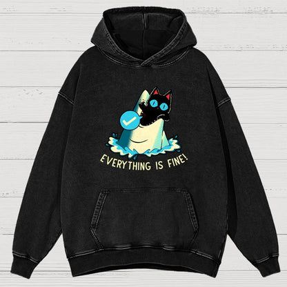 Everything Is Fine! Cat Vintage Distressed Hoodie