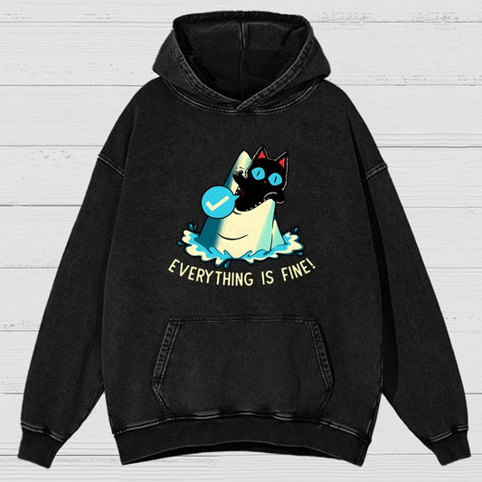 Everything Is Fine! Cat Vintage Distressed Hoodie