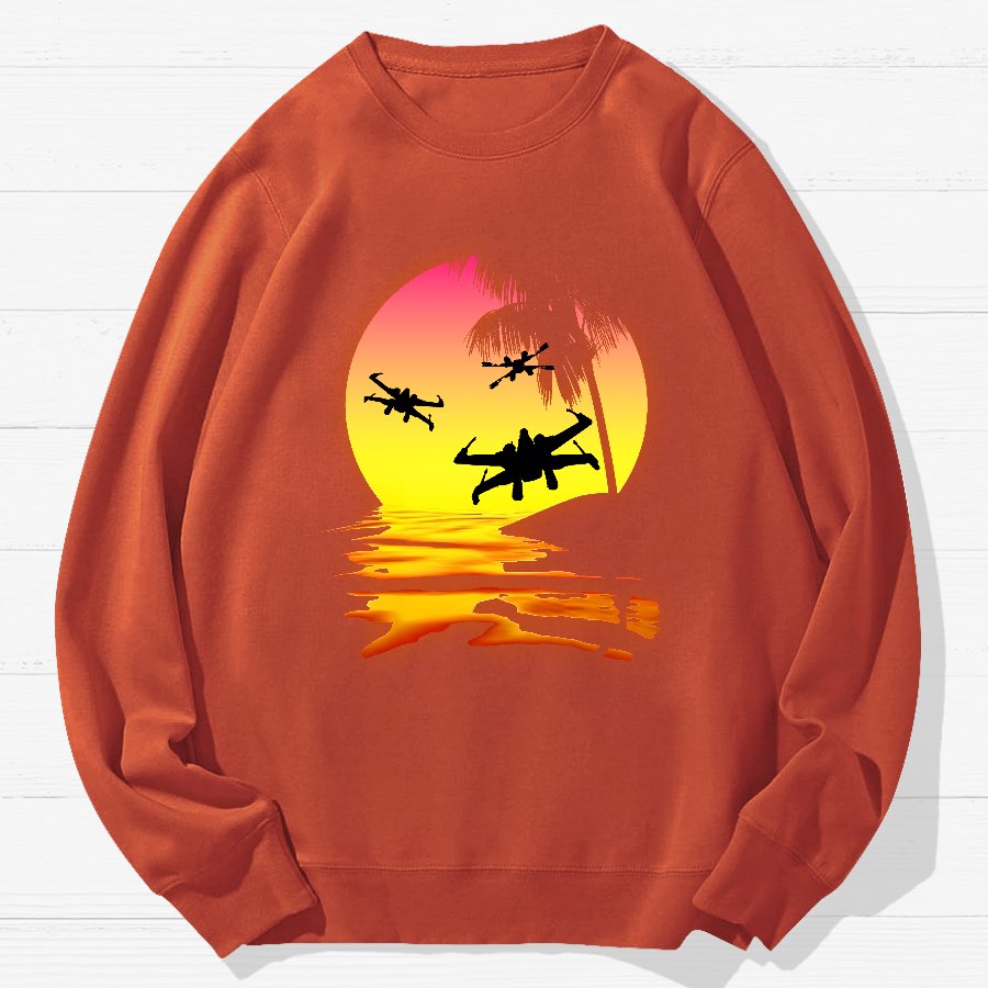 Fighter Planes And Sunset Geek Cotton Sweatshirt